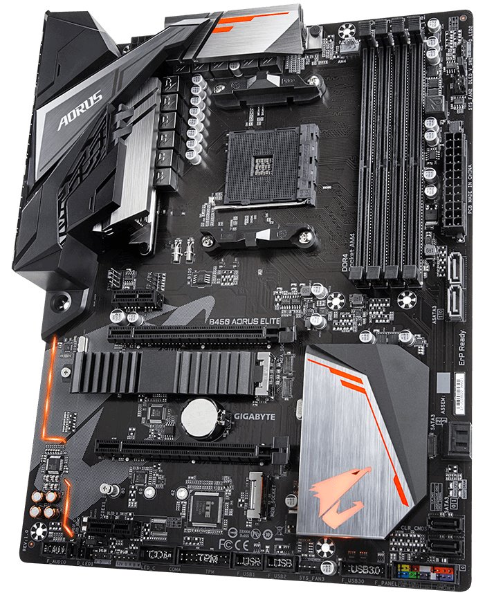 GIGABYTE B450 AORUS ELITE / AMD B450 / AM4 / 4x DDR4 / DVI-D / HDMI / M.2 / ATX