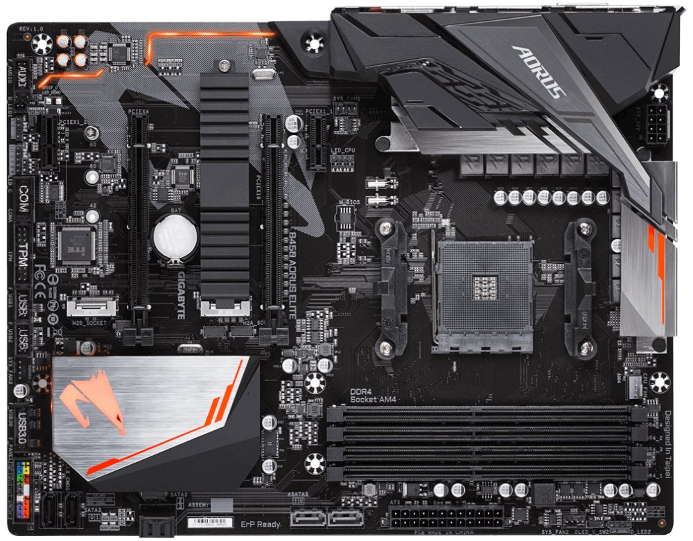 GIGABYTE B450 AORUS ELITE / AMD B450 / AM4 / 4x DDR4 / DVI-D / HDMI / M.2 / ATX