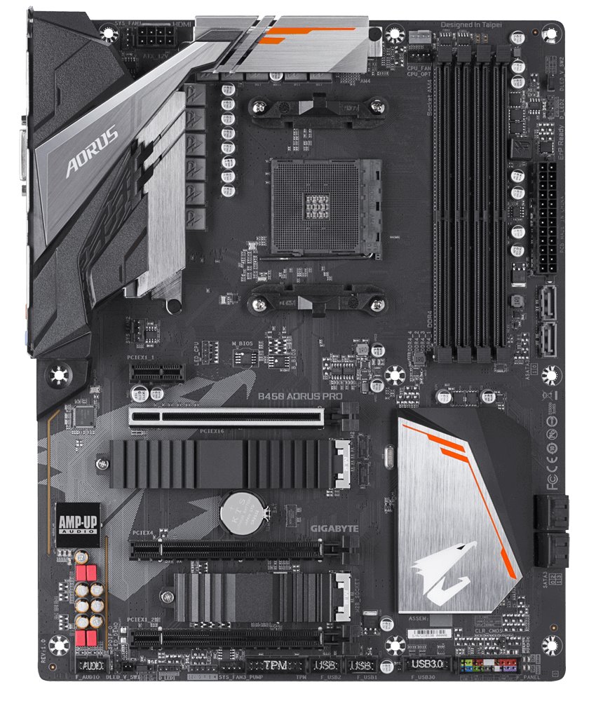 GIGABYTE B450 AORUS PRO / AMD B450 / AM4 / 4x DDR4 / DVI-D / HDMI / M.2 / ATX