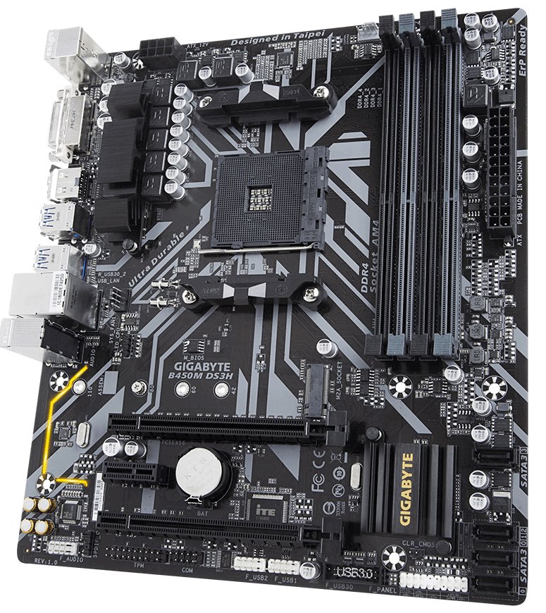 GIGABYTE B450M DS3H / AMD B450 / AM4 / 4x DDR4 / DVI-D / HDMI / M.2 / mATX