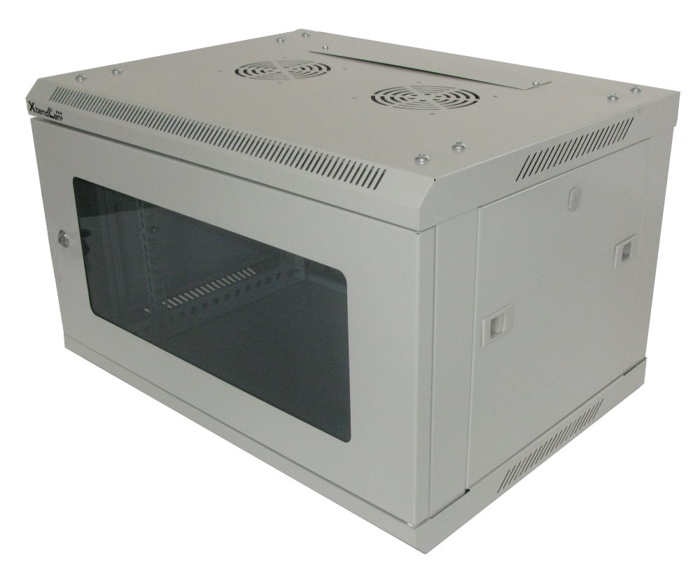 XtendLan 6U/600x450, na zeď, jednodílný, skleněné dveře, slonovina-šedý