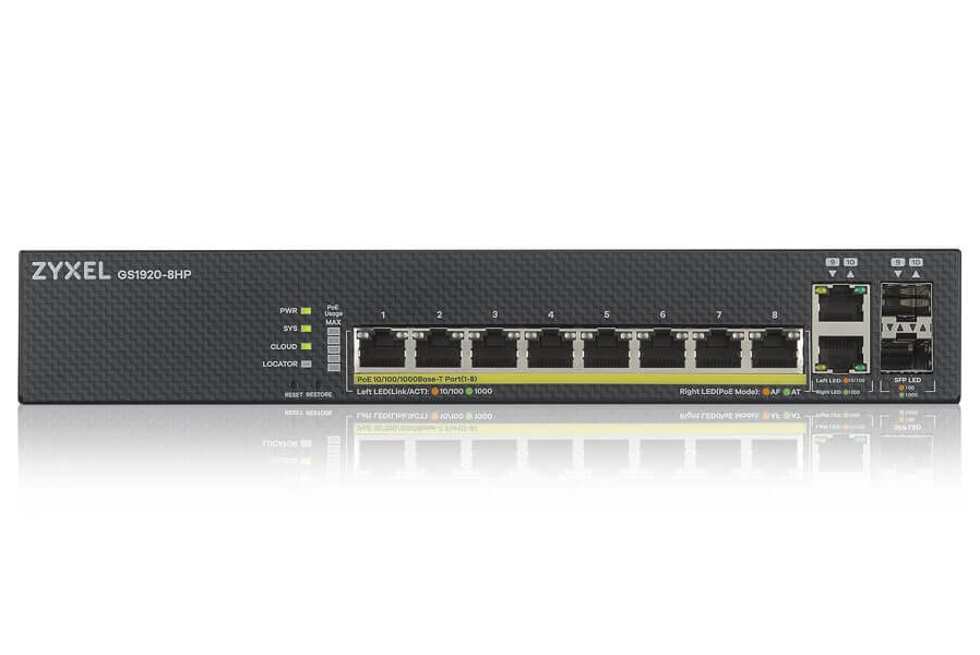 Zyxel GS1920-8HPv2  10 Port Smart Managed Switch 8x Gigabit Copper and 2x Gigabit dual pers., hybird mode, standalone or