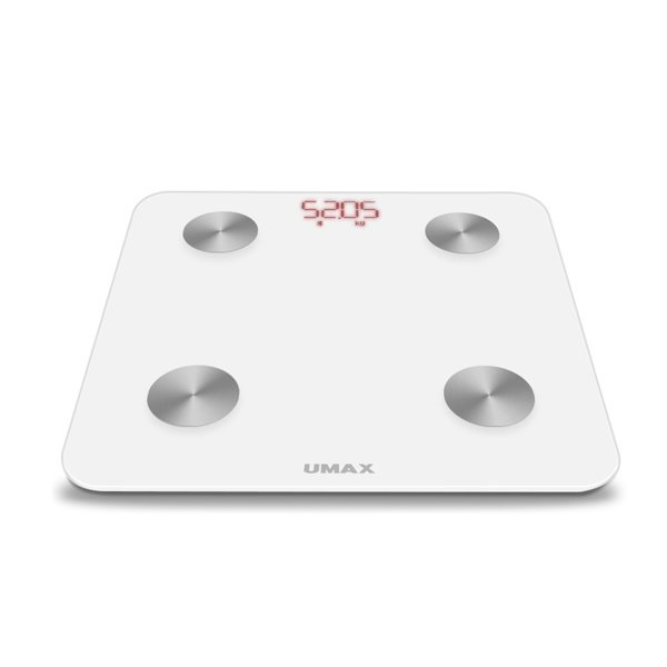 UMAX chytrá váha Smart Scale US20M/ 0,2 – 150 kg/ Bluetooth 4.0/ 6 tělesných parametrů/ čeština/ bílá