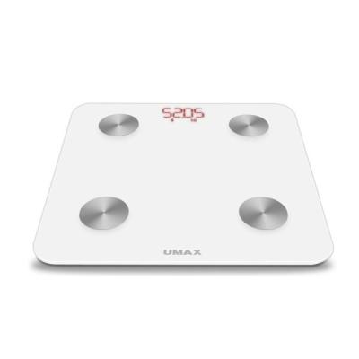 UMAX chytrá váha Smart Scale US20M/ 0,2 – 150 kg/ Bluetooth 4.0/ 6 tělesných parametrů/ čeština/ bílá