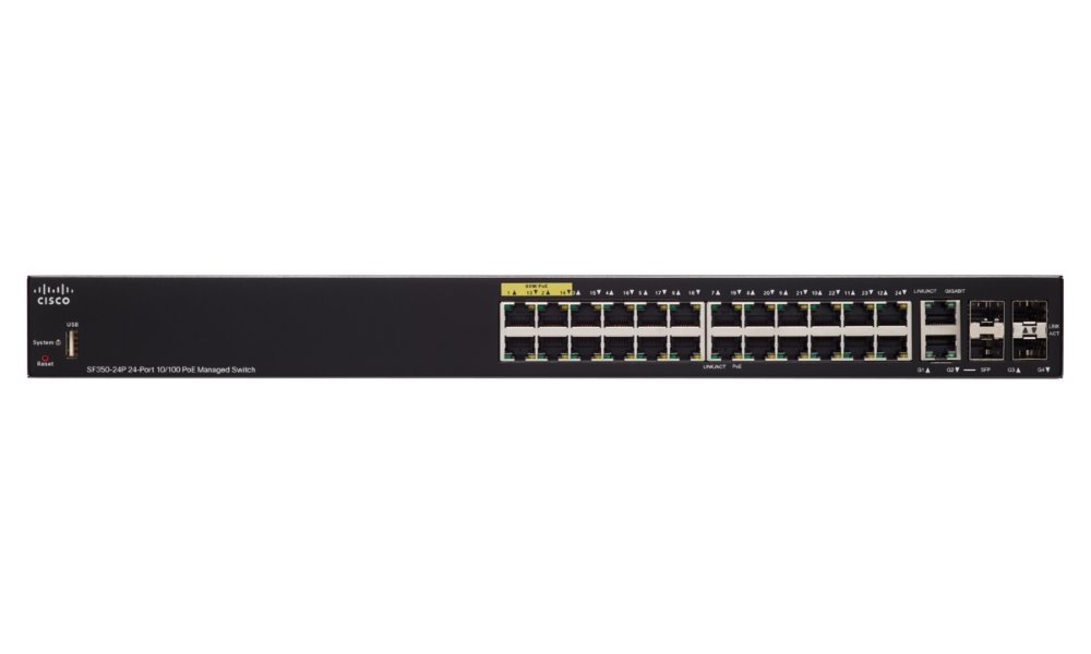 Cisco switch SF350-24P, 24x10/100 (PoE+) + 2xComboGbE/GSFP + 2xSFP