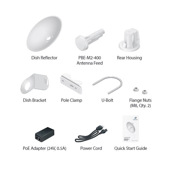 Ubiquiti PowerBeam M2 400 - AP/client 2.4GHz, anténa 18dBi MIMO, airMAX, 1x RJ-45, PoE 24V