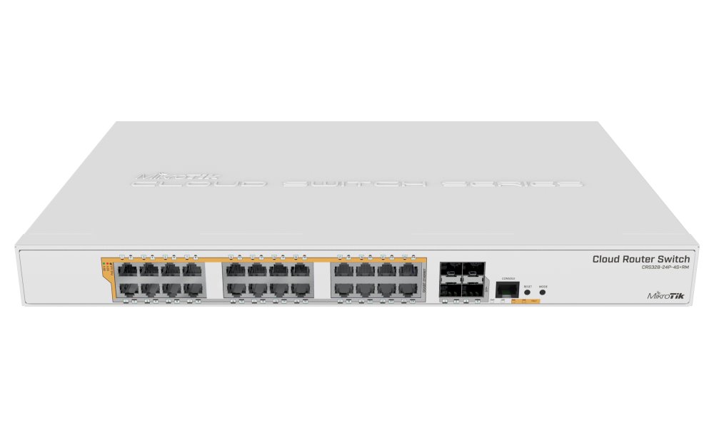 MikroTik Cloud Router Switch CRS328-24P-4S+RM, 24x GbE PoE/PoE+, 4x SFP+, RouterOS/SwOS, L5, PSU, 1U (PoE budget 450W)