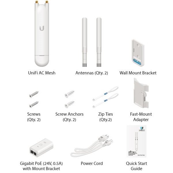 Ubiquiti UniFi AC Mesh - Wi-Fi 5 AP, 2.4/5GHz, až 1167 Mbps, 1x GbE, venkovní, PoE 24V/ 802.3af AltA