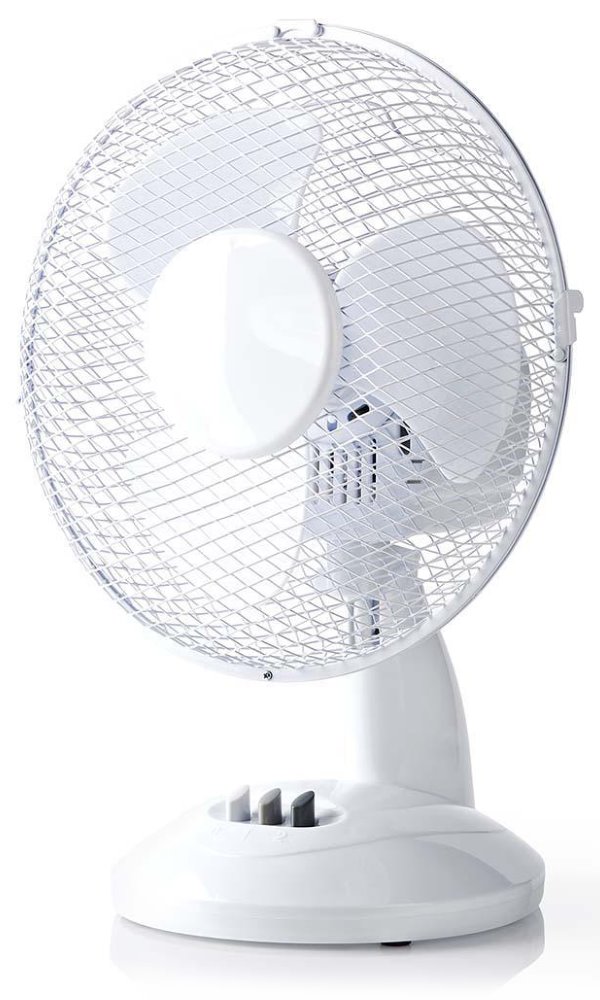 NEDIS stolní ventilátor/ průměr 23 cm/ výkon 22 W/ 2 rychlosti/ funkce oscilace/ kabel 1,5 m/ bílý