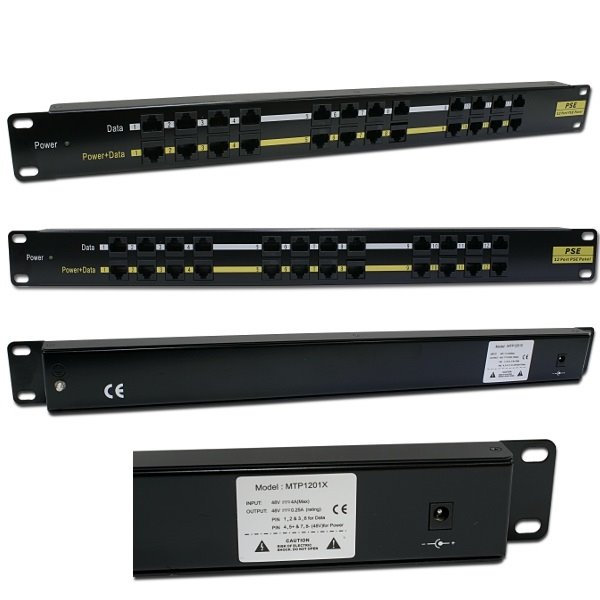 POE Patch panel/ UTP cat.5e 12p/ 1U/ Black (provedení 19" rack)