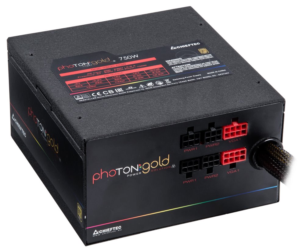 CHIEFTEC zdroj GDP-750C-RGB / Photon Gold Series / 750W / 140mm fan / akt. PFC / modulární kabeláž / 80PLUS Gold