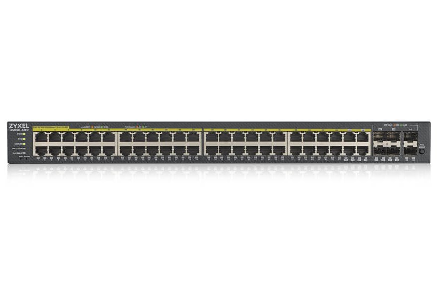 Zyxel GS1920-48HPV2   52-port Gigabit WebManaged PoE Switch, 48x gigabit RJ45, 4x gigabit RJ45/SFP, 2x SFP, 375W pro PoE