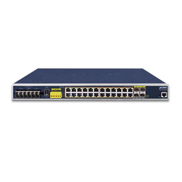 Planet IGS-6325-24P4S průmyslový L3 switch, 24x1Gb, 4x1Gb SFP, PoE 802.3at 440W, 48-56VDC, -40~75°C, IP30, fanless