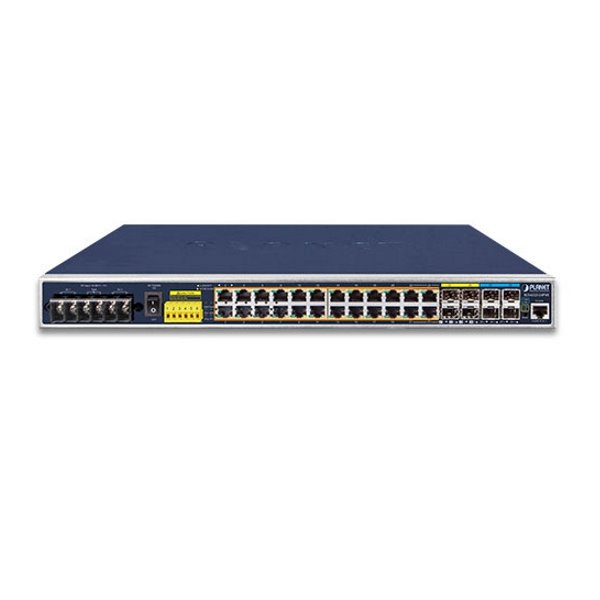 Planet IGS-6325-24P4X průmyslový L3 switch, 24x1Gb, 4x10Gb SFP+, PoE 802.3at 440W, 48-56VDC, -40~75°C, IP30, fanless