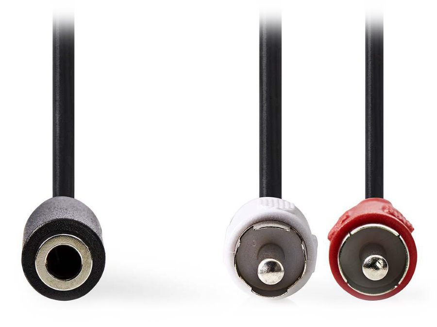 NEDIS stereofonní audio kabel/ 2x RCA zástrčka - 3,5mm zásuvka/ černý/ box/ 20cm