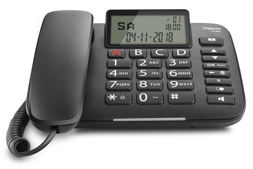 SIEMENS GIGASET DL380 - standardní telefon s displejem, seznam na 99 čísel, handsfree, CLIP, barva černá