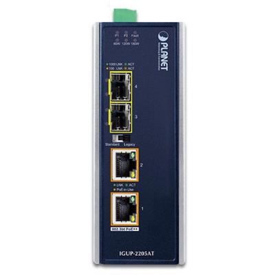 Planet IGUP-2205AT PoE++ konvertor 802.3bt, 2x 1000Base-T, 2x SFP 100/1000Base-X, dual power 12-56VDC, -40 až 75st.