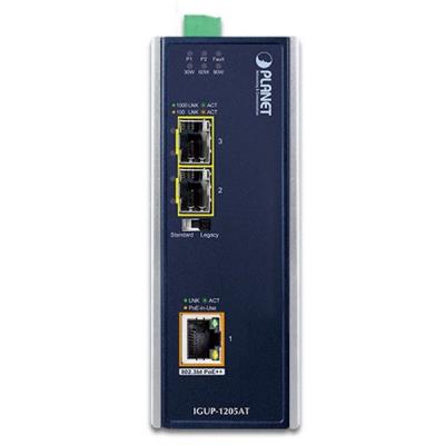 Planet IGUP-1205AT PoE++ konvertor 802.3bt, 1x 1000Base-T, 2x SFP 100/1000Base-X, dual power 12-56VDC, -40 až 75st.