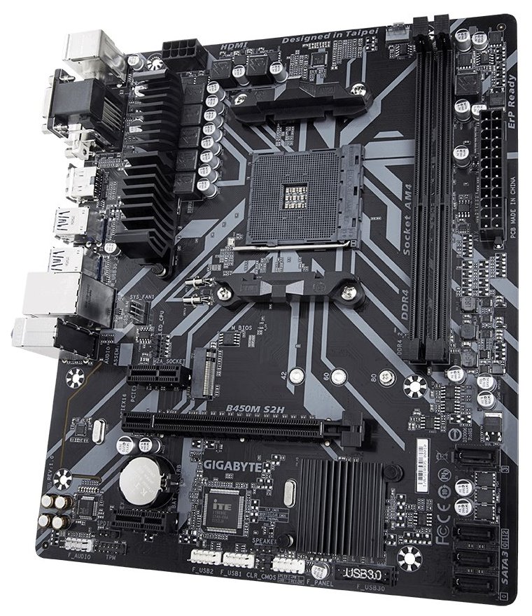 GIGABYTE B450M S2H / AMD B450 / AM4 / 2x DDR4 / VGA / DVI-D / HDMI / M.2 / mATX