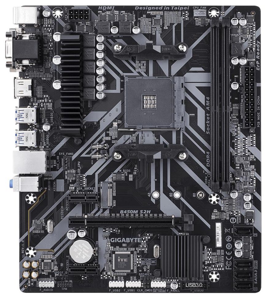 GIGABYTE B450M S2H / AMD B450 / AM4 / 2x DDR4 / VGA / DVI-D / HDMI / M.2 / mATX