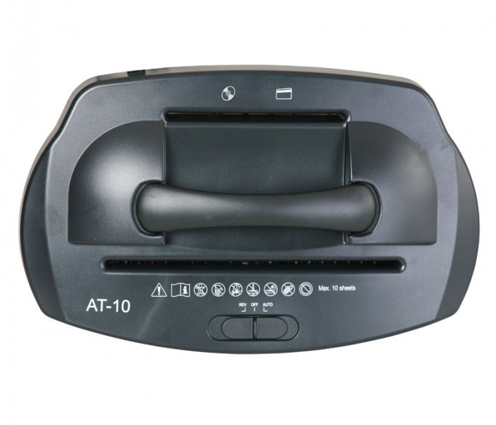 AT skartovač AT-10C/ řez 5x18 mm/ pracovní šíře 223 mm/ kapacita 10 listů/ objem koše 21 l/ stupeň utajení P4/ černý