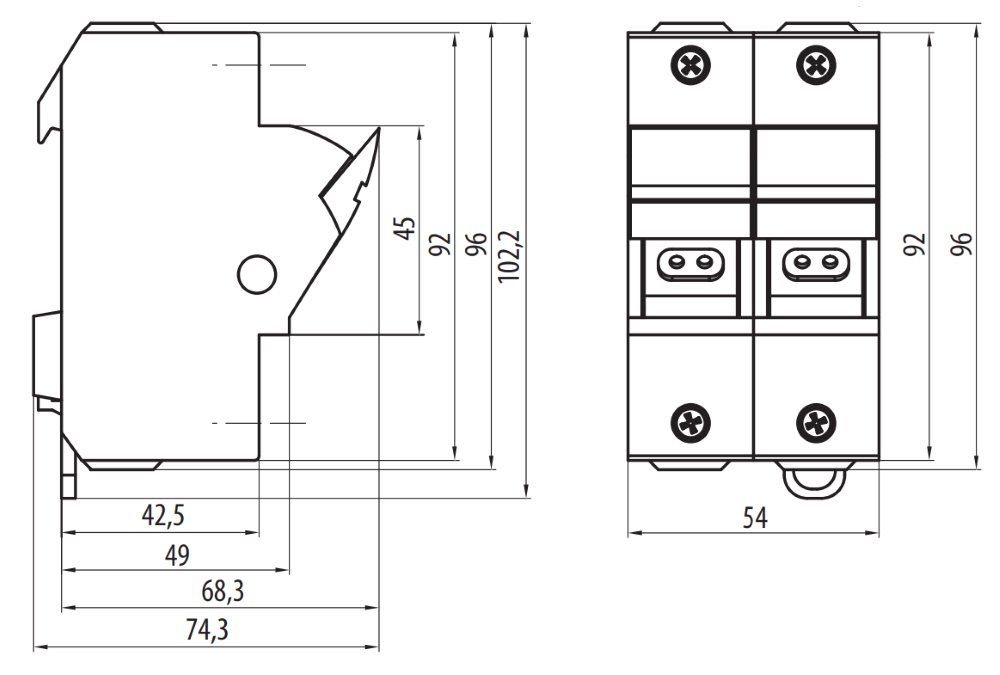 Solarmi OPVP14-2 63A pojistkový odpínač pro fotovoltaiku, DC odpojovač