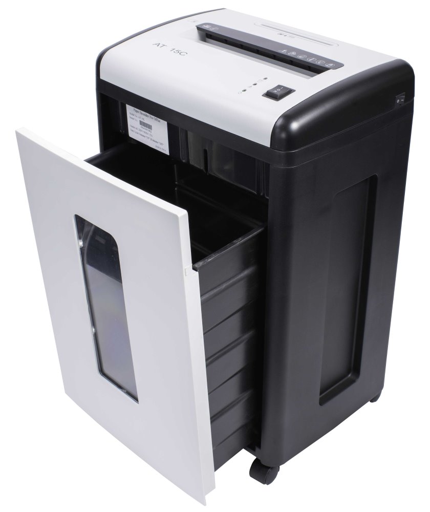 AT skartovač AT-15C/ řez 4x50 mm/ pracovní šíře 230 mm/ kapacita 15 listů/ objem koše 22 l/ stupeň utajení P3/ bílý