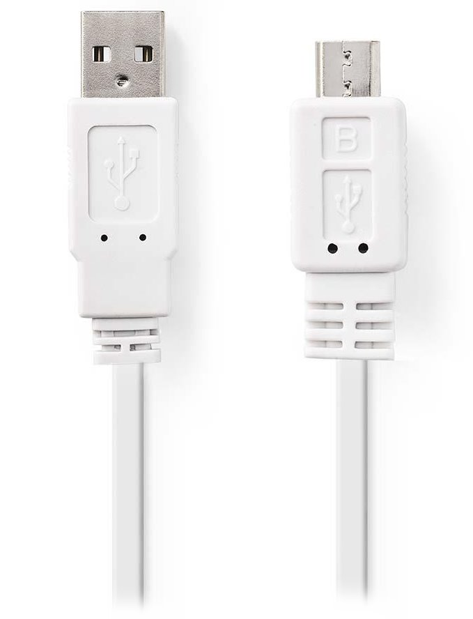NEDIS kabel USB 2.0/ zástrčka USB-A - zástrčka micro-B/ plochý/ bílý/ 1m