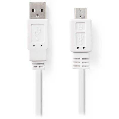 NEDIS kabel USB 2.0/ zástrčka USB-A - zástrčka micro-B/ plochý/ bílý/ 1m