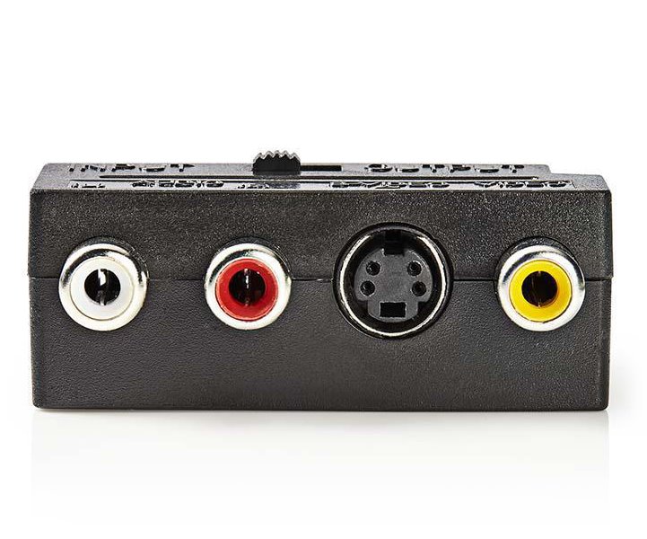 NEDIS přepínatelný SCART adaptér / SCART zástrčka - S-Video zásuvka + 3x RCA zásuvka/ černý