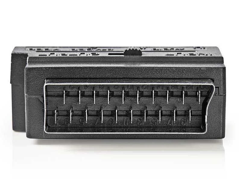 NEDIS přepínatelný SCART adaptér / SCART zástrčka - S-Video zásuvka + 3x RCA zásuvka/ černý