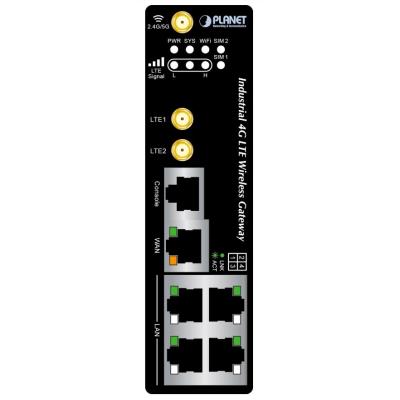Planet IoT/M2M průmyslová brána, 1xWAN+3xLAN 1Gb, 2xLTE, WiFi ac, 3xCOM, I/O, DIN, IP30, -35/+75C, 9-36VDC
