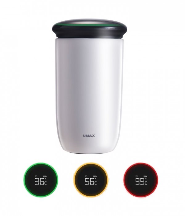 UMAX chytrá láhev Cooling Cup C2 White/ upozornění na pitný režim/ objem 220ml/ provoz 30 dní/ USB/ ocel