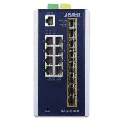 Planet IGS-6325-8T8S průmyslový L3 switch, 8x1Gb, 8x2.5Gb SFP, 12-48VDC, -40~75°C, IP30, fanless