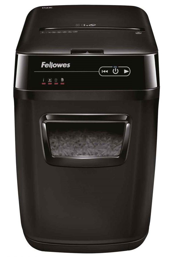 FELLOWES skartovač AutoMax 150 C/ křížový řez 4x38 mm/ objem koše 32 l/ stupeň utajení P-4 (důvěrné)/ černý
