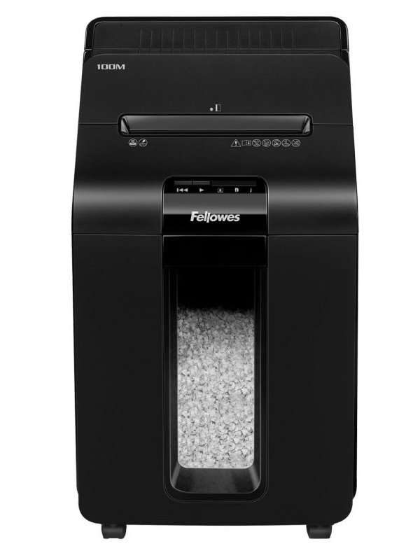 FELLOWES skartovač AutoMax 100 M/ křížový mikrořez 4x10 mm/ objem koše 23 l/ stupeň utajení P-4 (důvěrné)/ černý