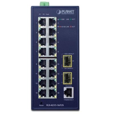 Planet IGS-4215-16T2S průmyslový L2 switch, 16x1Gb, 2x1Gb SFP, dual 12-48VDC , -40~75°C, 1x RJ45 serial port, IP30