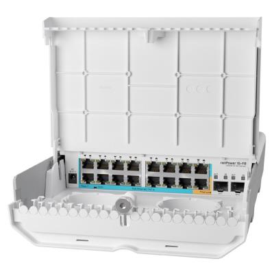 MikroTik netPower 15FR, 15x FE PoE in, 1x FE PoE out, 2x SFP, L5, venkovní