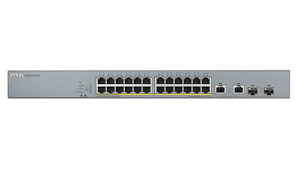 Zyxel GS1350-26HP 26 Port smart managed CCTV PoE switch, long range, 375W, 24x GbE, 2x combo RJ45/SFP