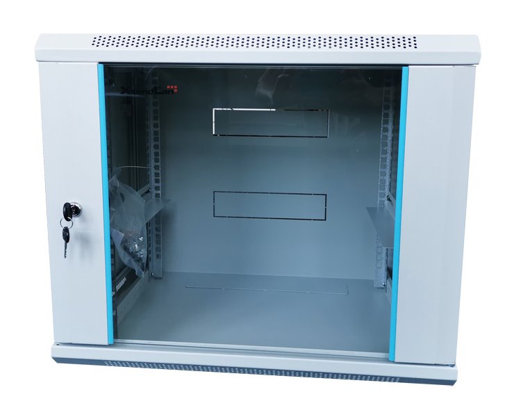 XtendLan 9U/600x450, na zeď, jednodílný, skleněné dveře, šedý