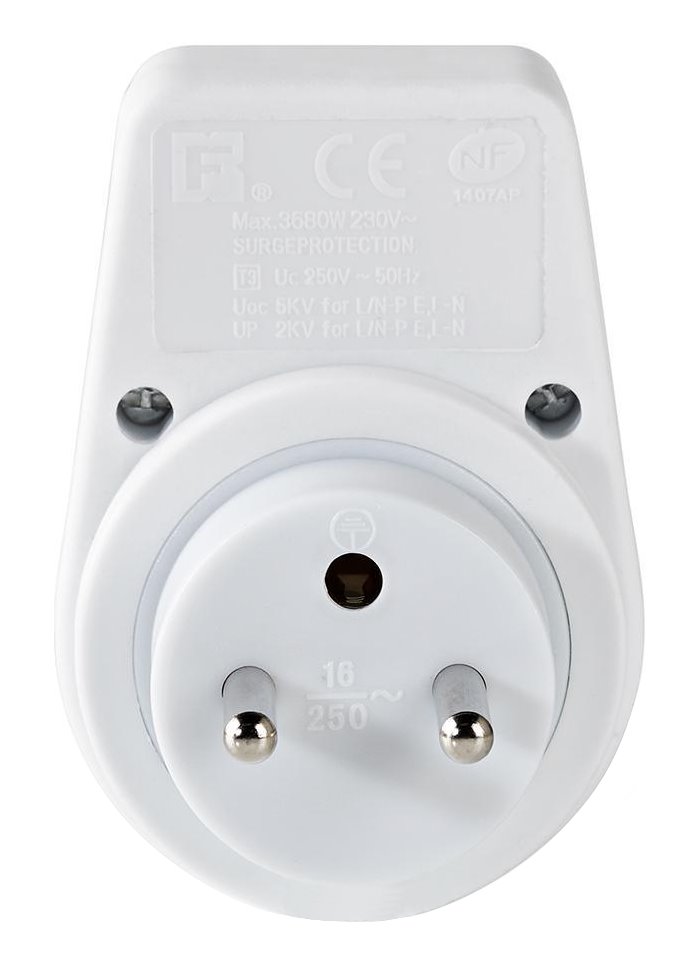 NEDIS přepěťová ochrana/ 230V/ 16A/ dětská pojistka/ 1x FR zásuvka/ bílý