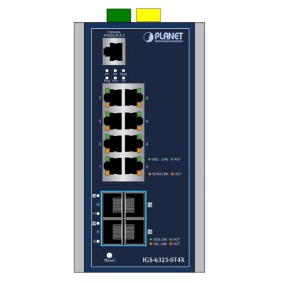 Planet IGS-6325-8T4X průmyslový L3 switch, 8x1Gb, 4x10Gb SFP+, 12-48VDC, -40~75°C, IP30, fanless