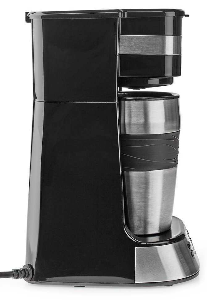 NEDIS kávovar/ na jeden šálek/ dvoustěnný cestovní hrnek/ kapacita 0,42 l/ časovač/ černý