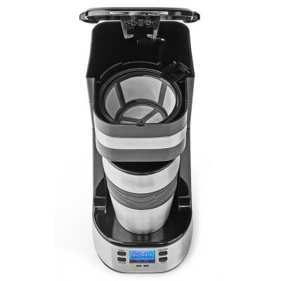 NEDIS kávovar/ na jeden šálek/ dvoustěnný cestovní hrnek/ kapacita 0,42 l/ časovač/ černý