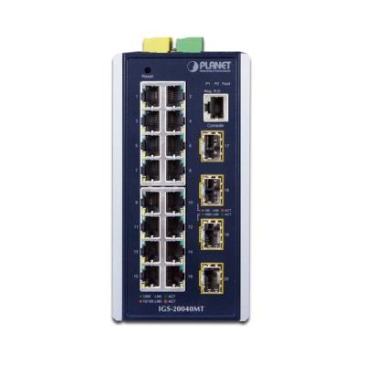 Planet IGS-20040MT L3 switch, 16x1Gb, 4x1Gb SFP, 9-48VDC, -40~75°C, IP30