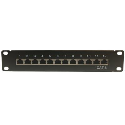 XtendLan Patch panel 10", 12 portů, 1U, Cat6, stíněný, LSA, vodorovné umístění konektorů, zemnič, černý