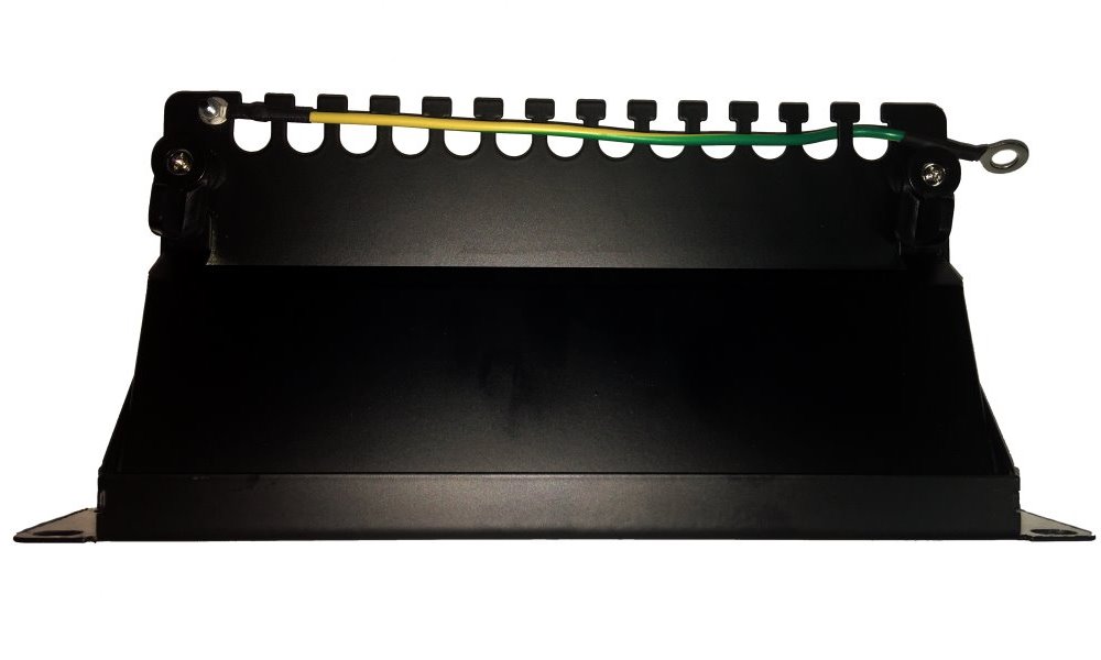 XtendLan Patch panel 10", 12 portů, 1U, Cat6, stíněný, LSA, vodorovné umístění konektorů, zemnič, černý