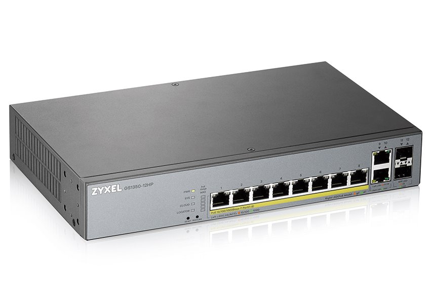 Zyxel GS1350-12HP 12 Port smart managed CCTV PoE switch, long range, 130W, 10x GbE, 2x SFP