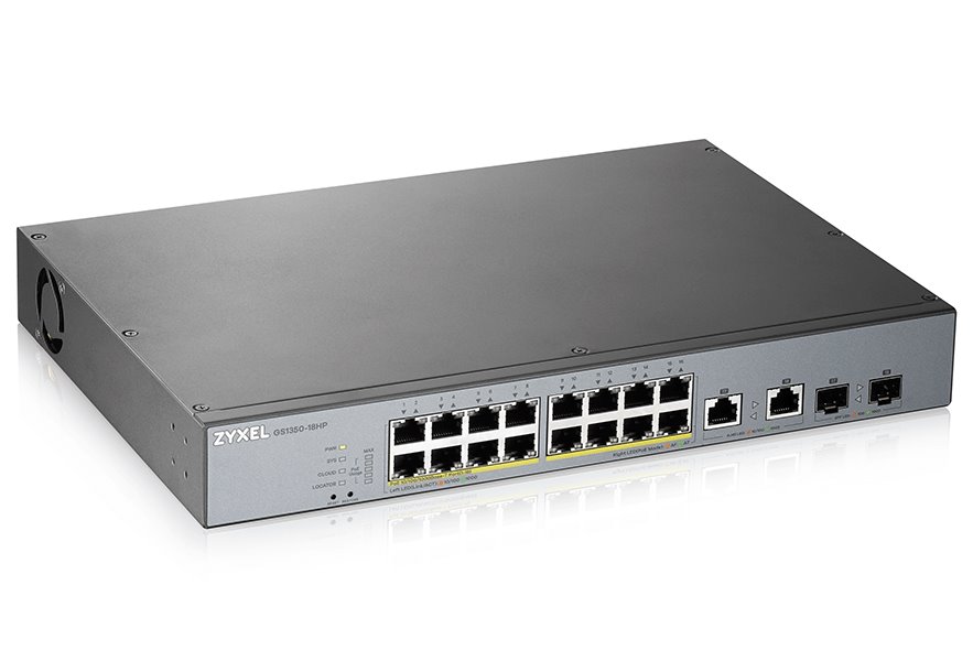 Zyxel GS1350-18HP 18 Port smart managed CCTV PoE switch, long range, 250W, 16x GbE, 2x combo RJ45/SFP