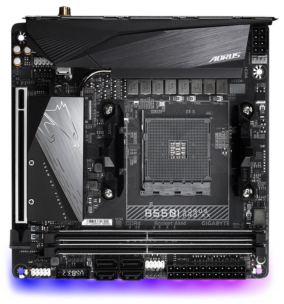 GIGABYTE B550I AORUS PRO AX / AMD B550 / AM4 / 2x DDR4 / 2x M.2 / 2x HDMI / DP / WiFi 6 / mini-ITX